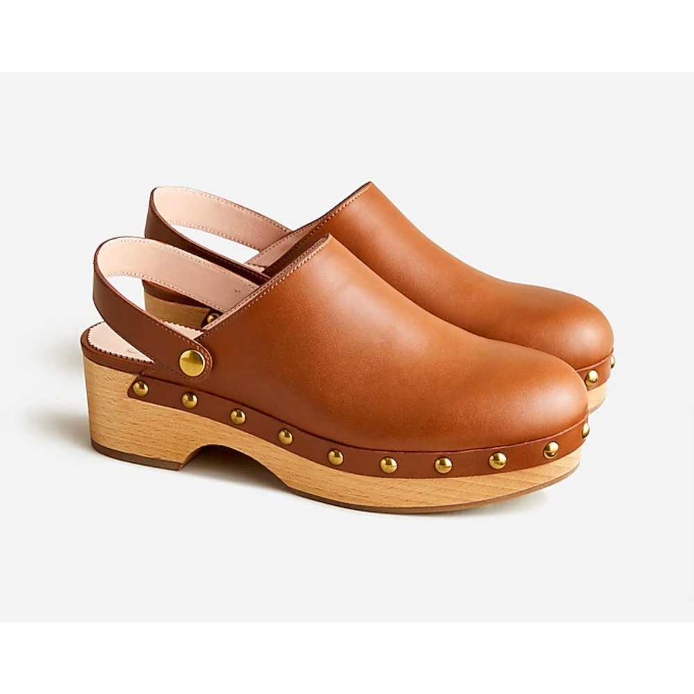 J. Crew Convertible Leather Clogs Mules Oak Brown Size 10